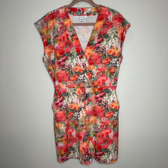 Athleta Marlow Romper Size Large Renewed Bloom Pink Pattern Tie Waist Athleisure - Picture 2 of 11